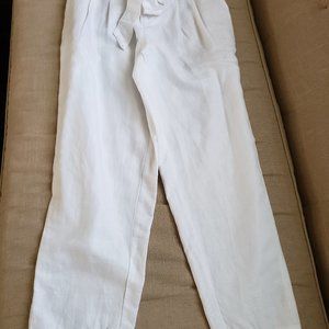 NWT Loft White linen blend paper bag tie waist pants 00P